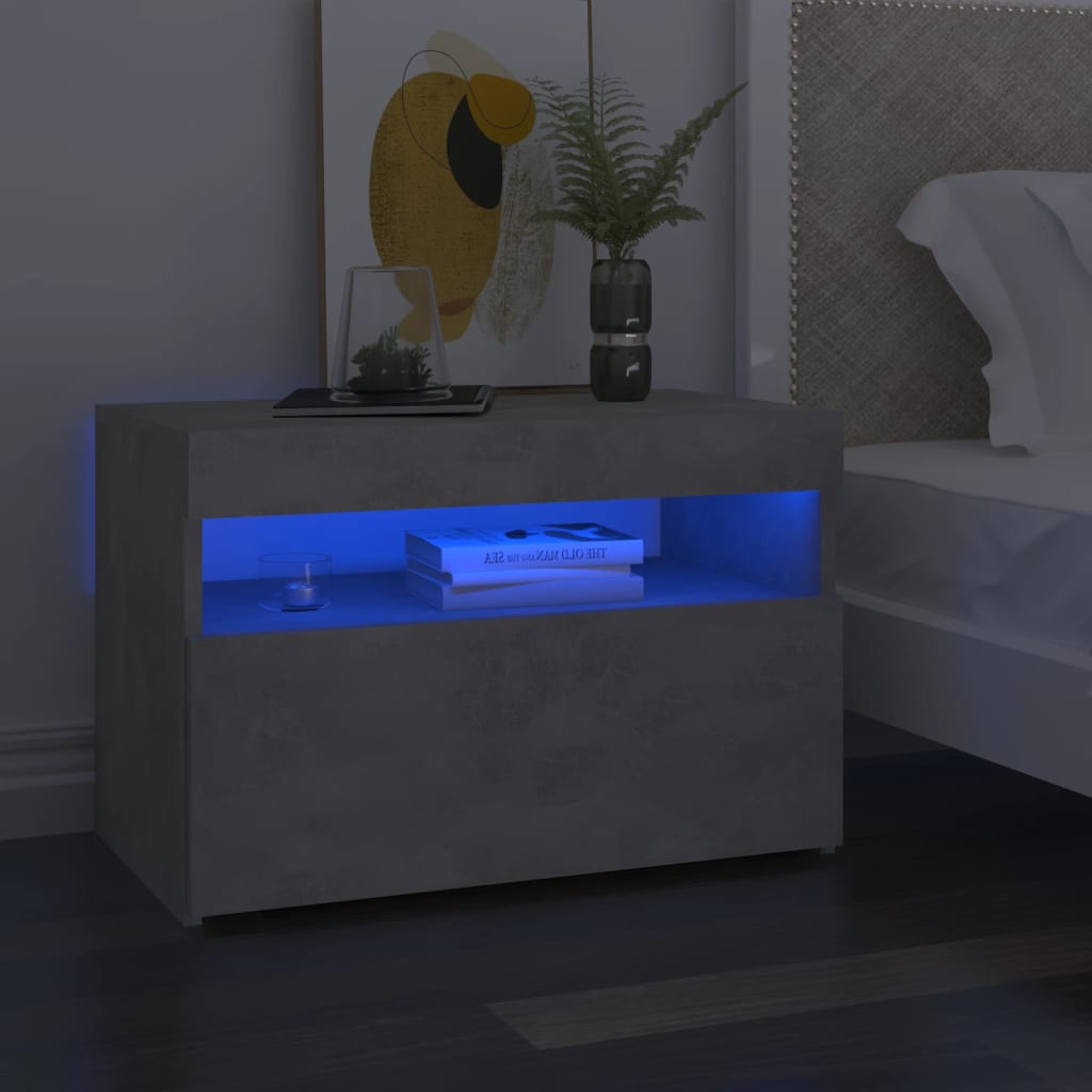 Comodino con Luci LED Grigio Cemento 60x35x40 cm - homemem39
