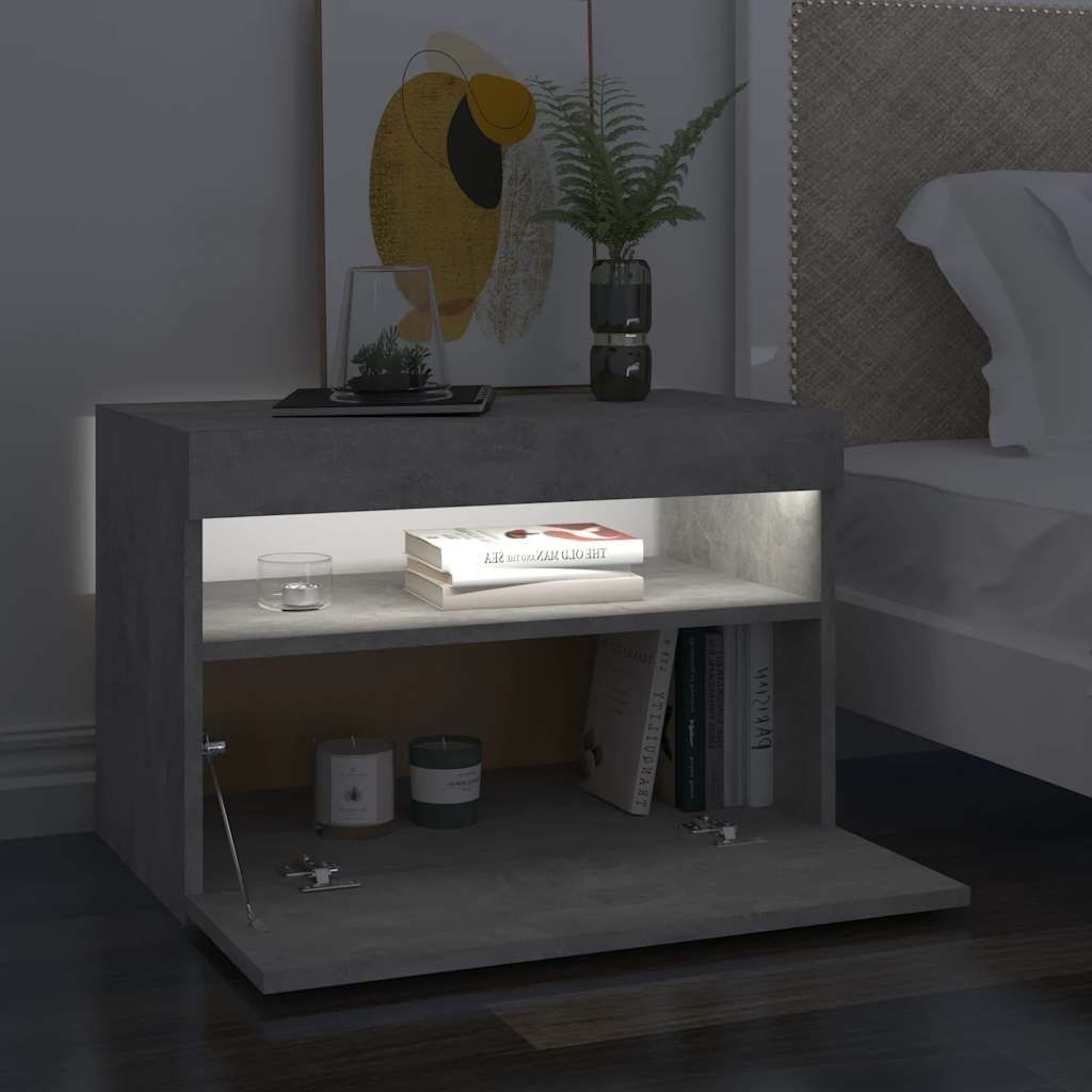 Comodini con Luci LED 2 pz Grigio Cemento 60x35x40 cm | homemem39