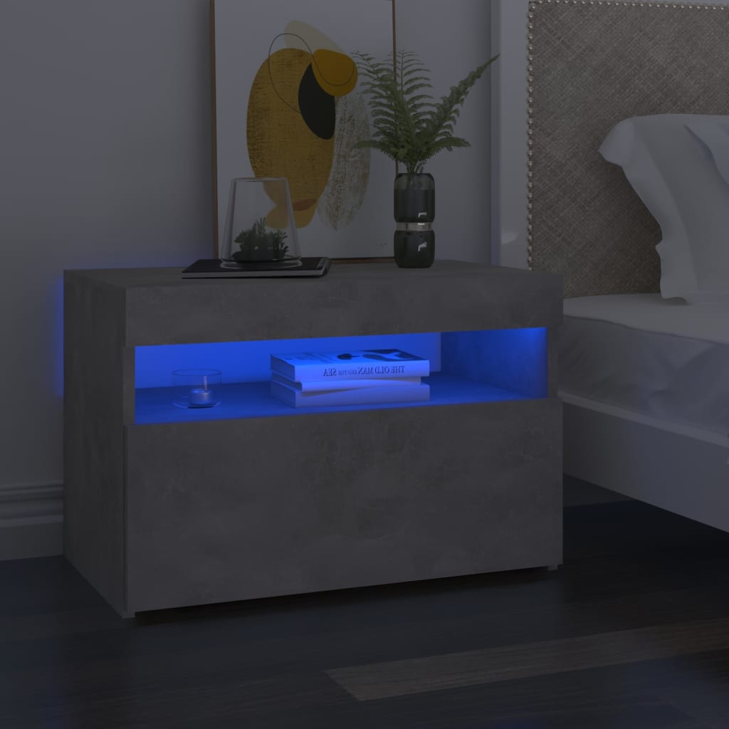 Comodini con Luci LED 2 pz Grigio Cemento 60x35x40 cm - homemem39