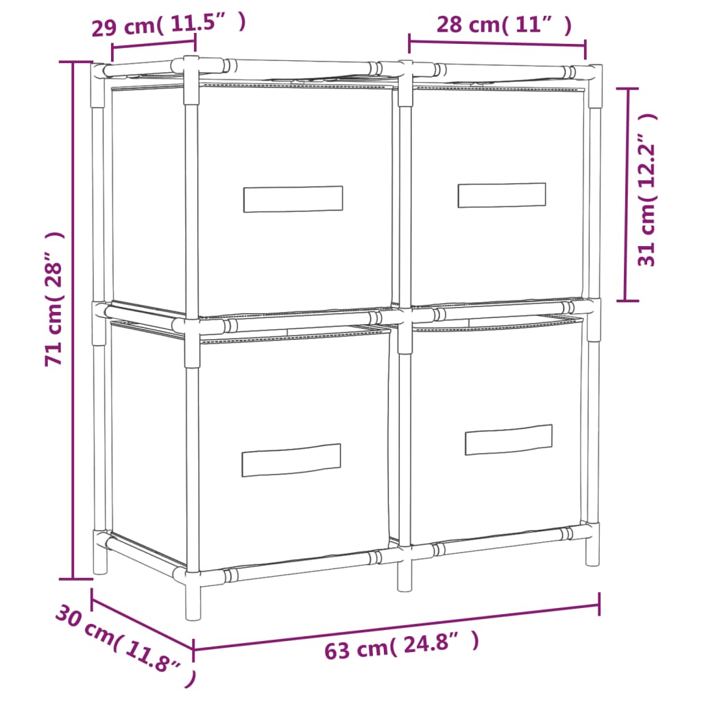 Armadietto con 4 Cesti in Tessuto Grigio 63x30x71 cm Acciaio | homemem39