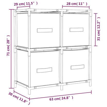 Armadietto con 4 Cesti in Tessuto Grigio 63x30x71 cm Acciaio | homemem39