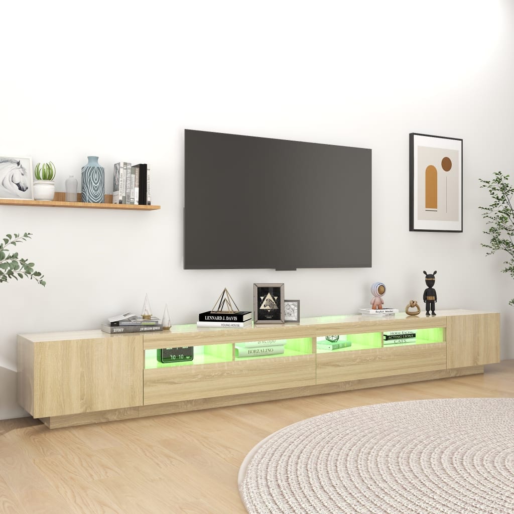 Mobile Porta TV con Luci LED Rovere Sonoma 300x35x40 cm - homemem39