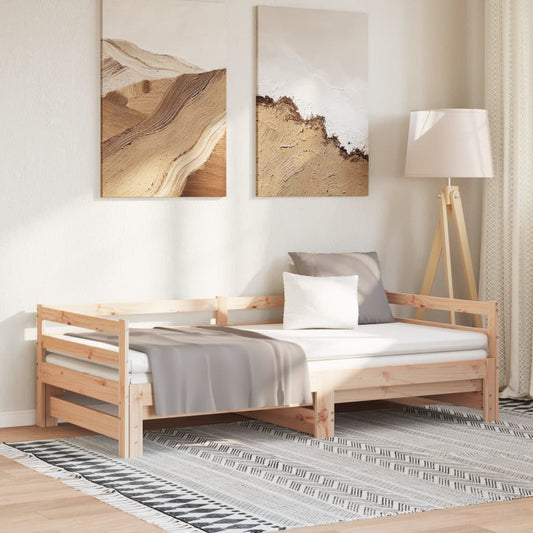 Divano Letto Estraibile in Legno Massello di Pino 2x(90x200) cm | homemem39
