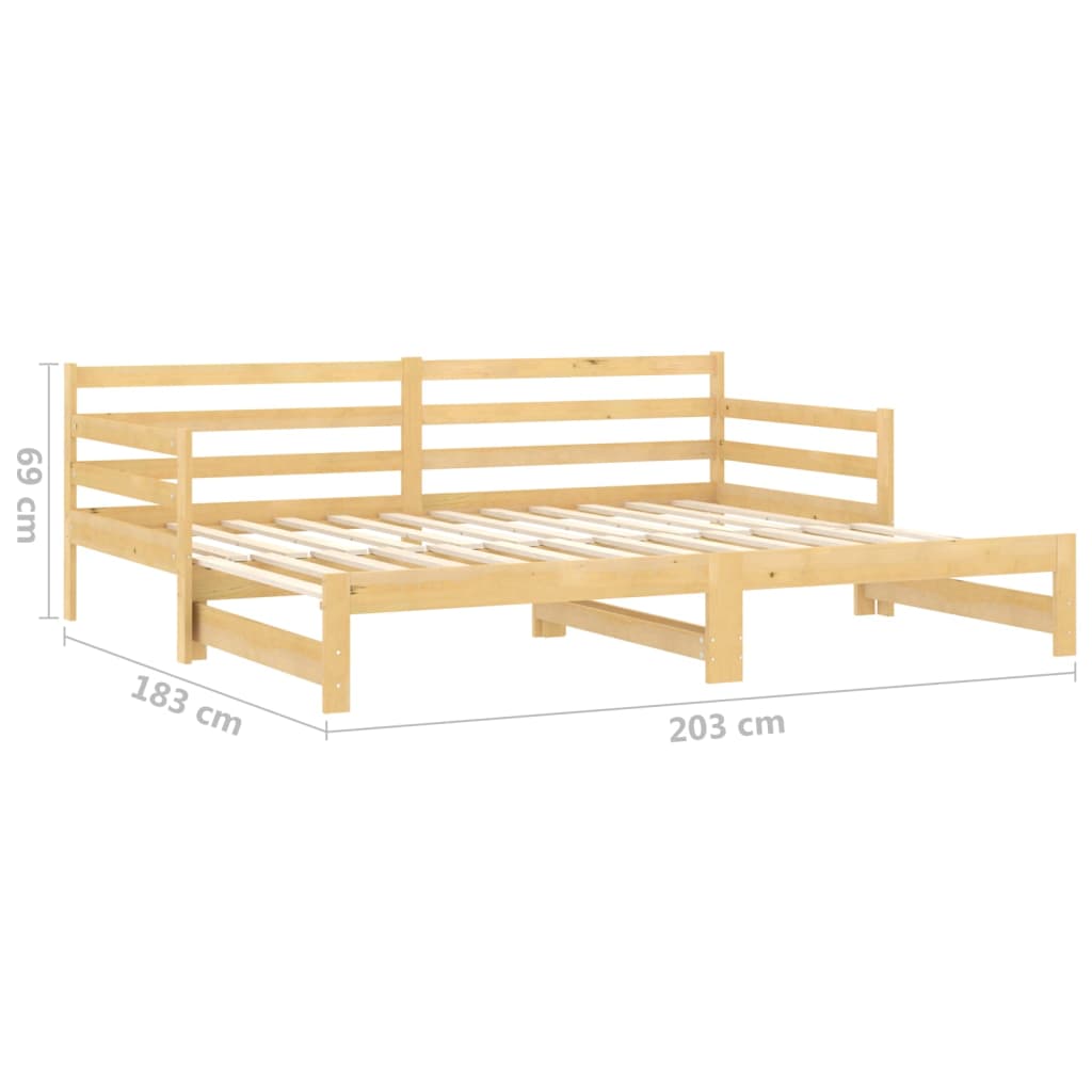 Divano Letto Estraibile in Legno Massello di Pino 2x(90x200) cm | homemem39