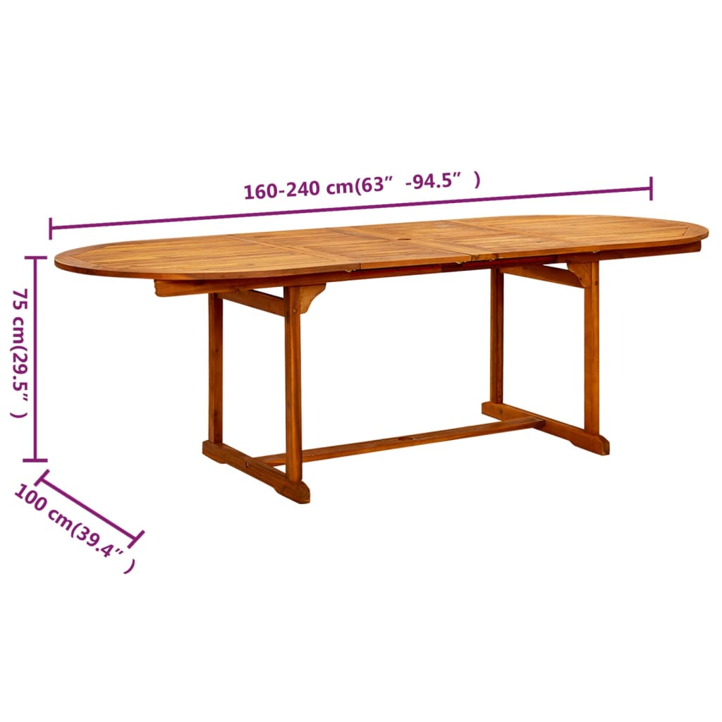 Tavolo da Pranzo per Esterni (160-240)x100x75cm Massello Acacia | homemem39