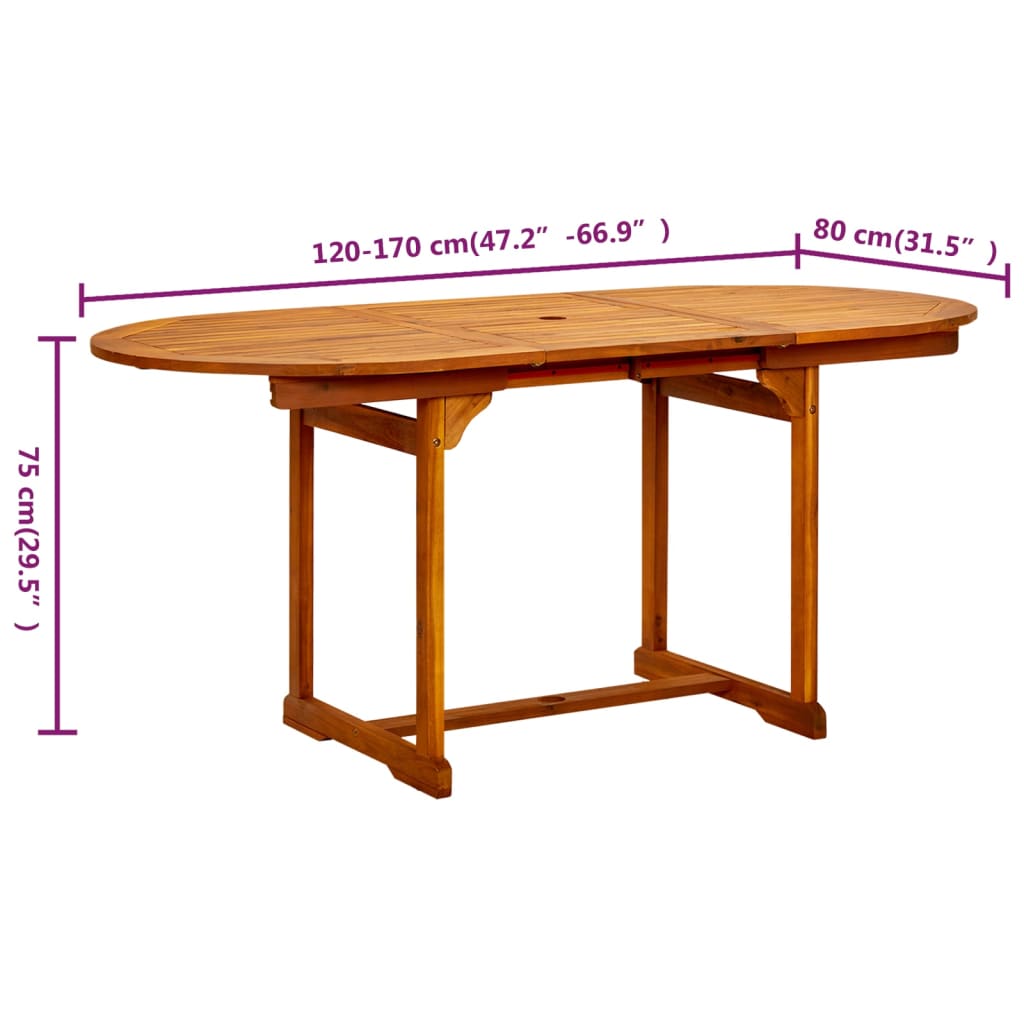 Tavolo da Pranzo per Esterni (120-170)x80x75 cm in Legno Acacia | homemem39