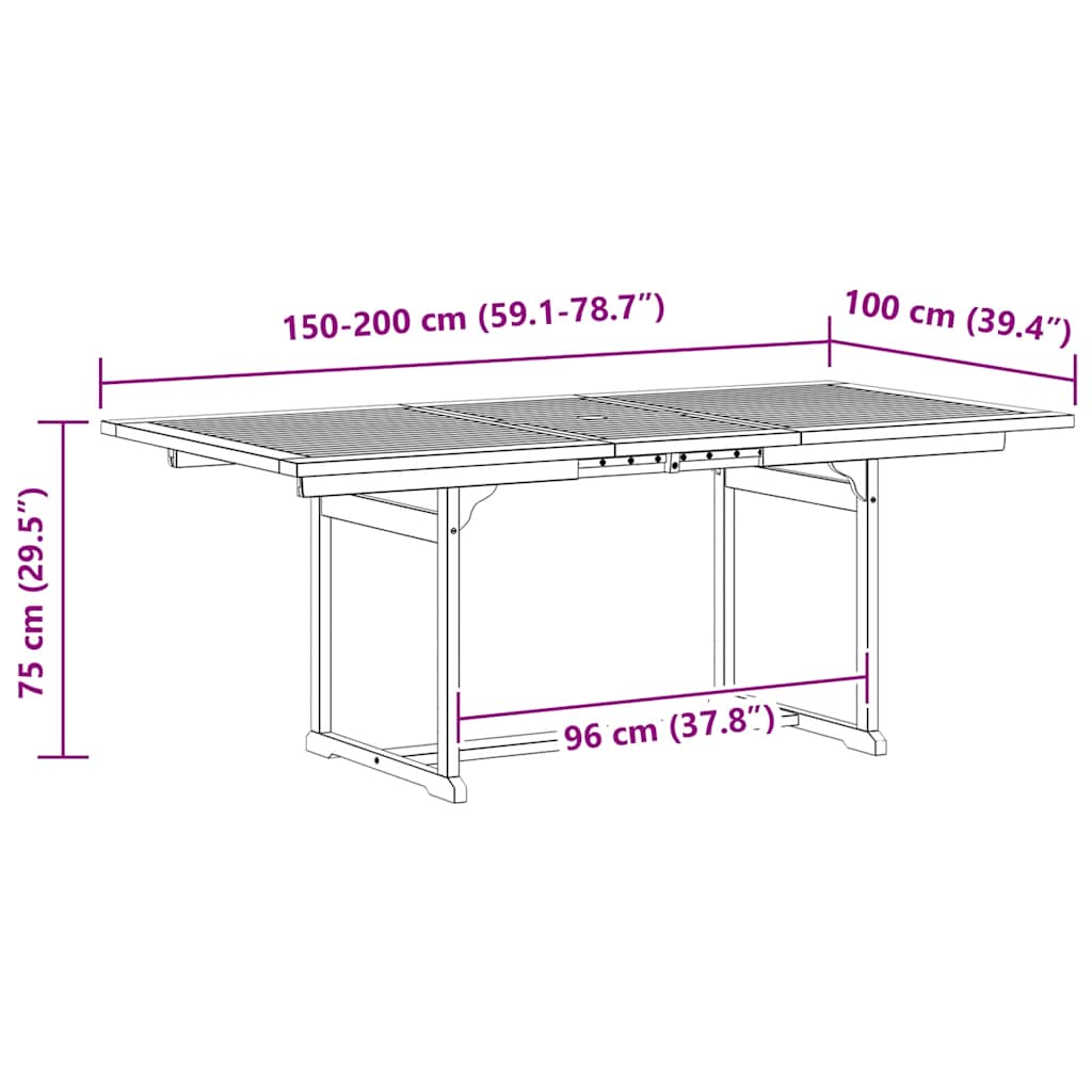 Tavolo da Pranzo per Esterni (150-200)x100x75cm Massello Acacia | homemem39
