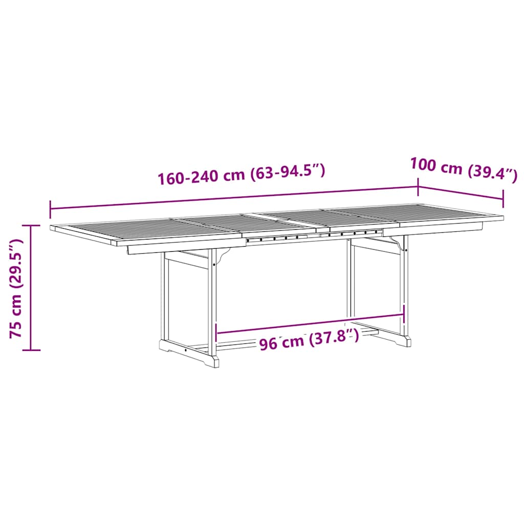 Tavolo da Pranzo per Esterni (160-240)x100x75cm Massello Acacia