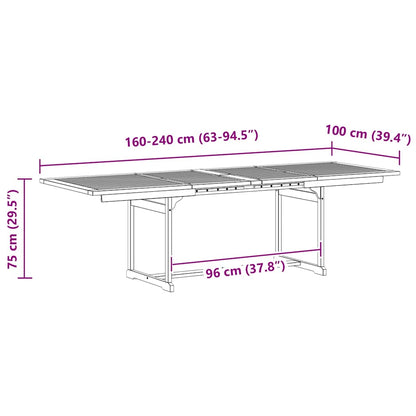 Tavolo da Pranzo per Esterni (160-240)x100x75cm Massello Acacia