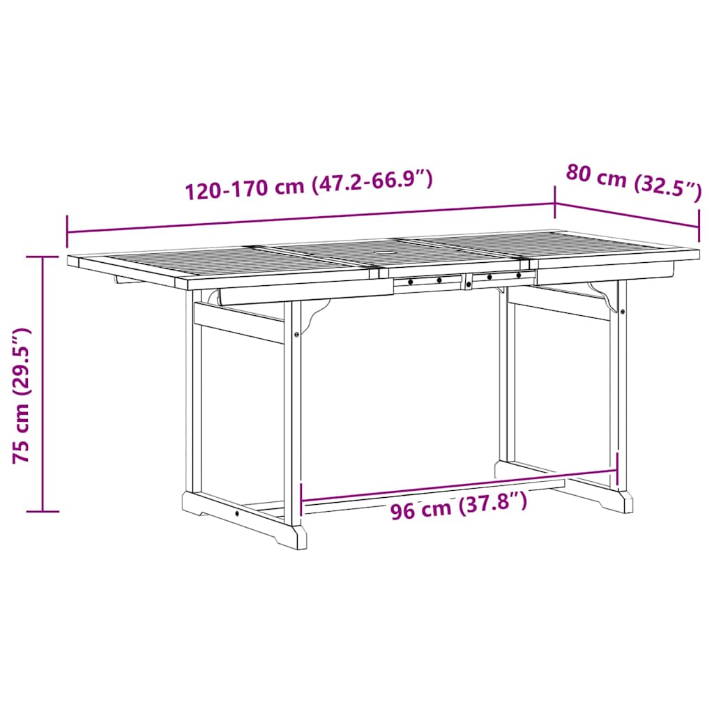 Tavolo da Pranzo per Esterni (120-170)x80x75 cm Massello Acacia | homemem39