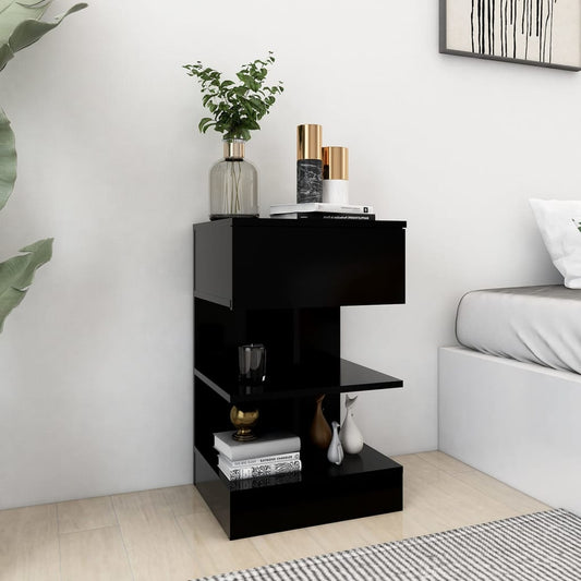 Comodino Nero 40x35x65 cm in Legno Multistrato - homemem39