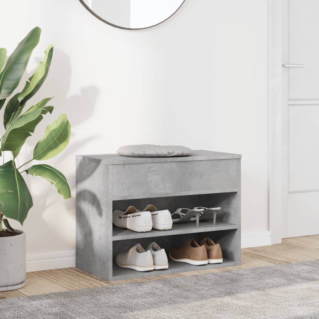 Panca Portascarpe Grigio Cemento 60x30x45 cm in Truciolato - homemem39