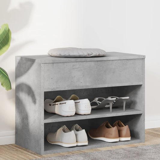 Panca Portascarpe Grigio Cemento 60x30x45 cm in Truciolato - homemem39