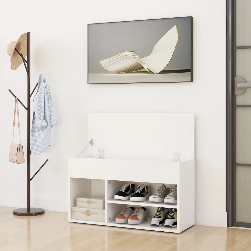 Panca Portascarpe Bianco 103x30x54,5 cm in Truciolato - homemem39