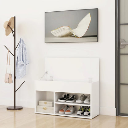Panca Portascarpe Bianco 103x30x54,5 cm in Truciolato - homemem39