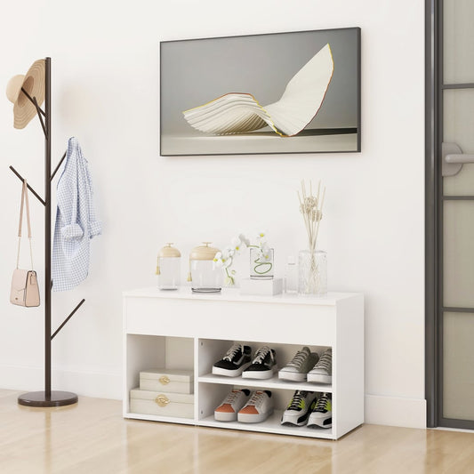 Panca Portascarpe Bianco 103x30x54,5 cm in Truciolato - homemem39