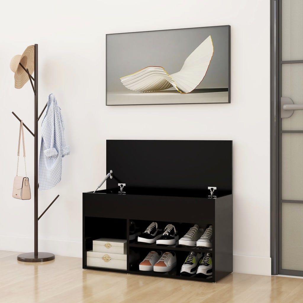 Panca Portascarpe Nera 80x30x45 cm in Truciolato - homemem39