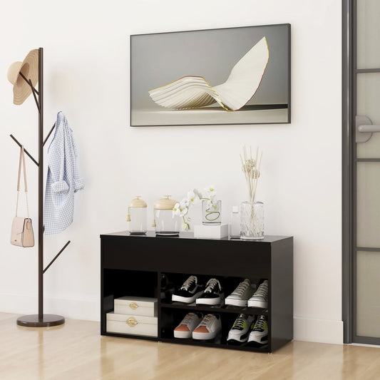 Panca Portascarpe Nera 80x30x45 cm in Truciolato - homemem39