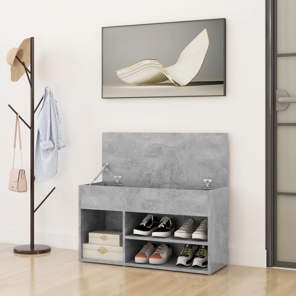 Panca Portascarpe Grigio Cemento 80x30x45 cm in Truciolato - homemem39