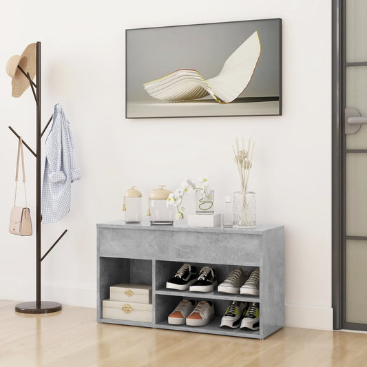 Panca Portascarpe Grigio Cemento 80x30x45 cm in Truciolato - homemem39
