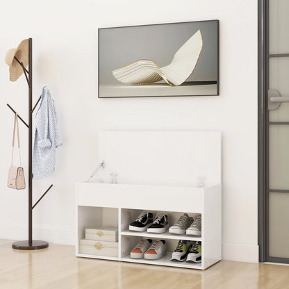 Panca Portascarpe Bianco Lucido 80x30x45 cm in Truciolato - homemem39