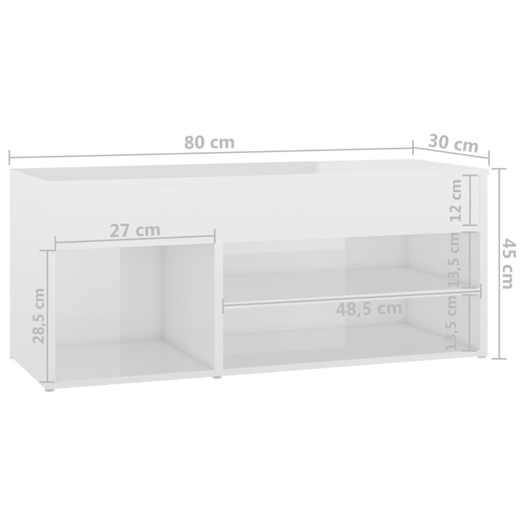 Panca Portascarpe Bianco Lucido 80x30x45 cm in Truciolato - homemem39