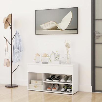 Panca Portascarpe Bianco Lucido 80x30x45 cm in Truciolato - homemem39