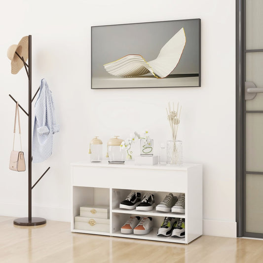 Panca Portascarpe Bianco Lucido 80x30x45 cm in Truciolato - homemem39