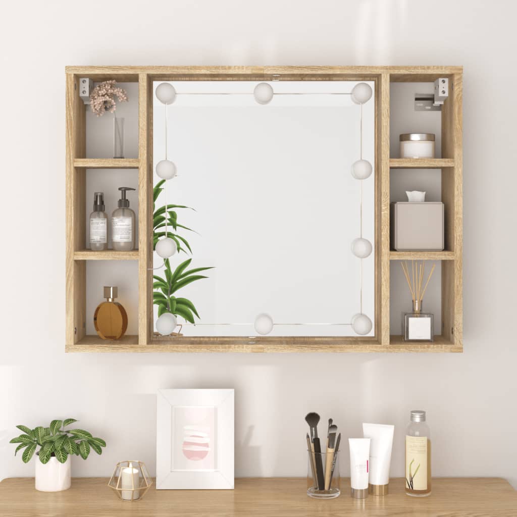 Mobile a Specchio con LED Rovere Sonoma 76x15x55 cm - homemem39