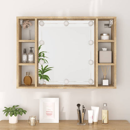 Mobile a Specchio con LED Rovere Sonoma 76x15x55 cm - homemem39