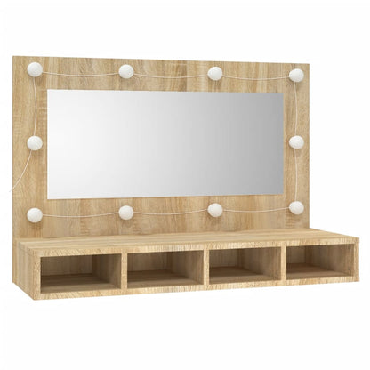 Mobile a Specchio con LED Rovere Sonoma 90x31,5x62 cm - homemem39