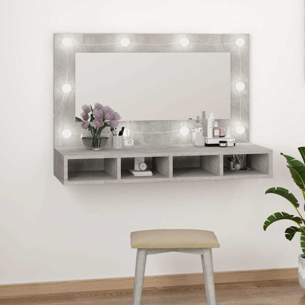 Mobile a Specchio con LED Grigio Cemento 90x31,5x62 cm | homemem39
