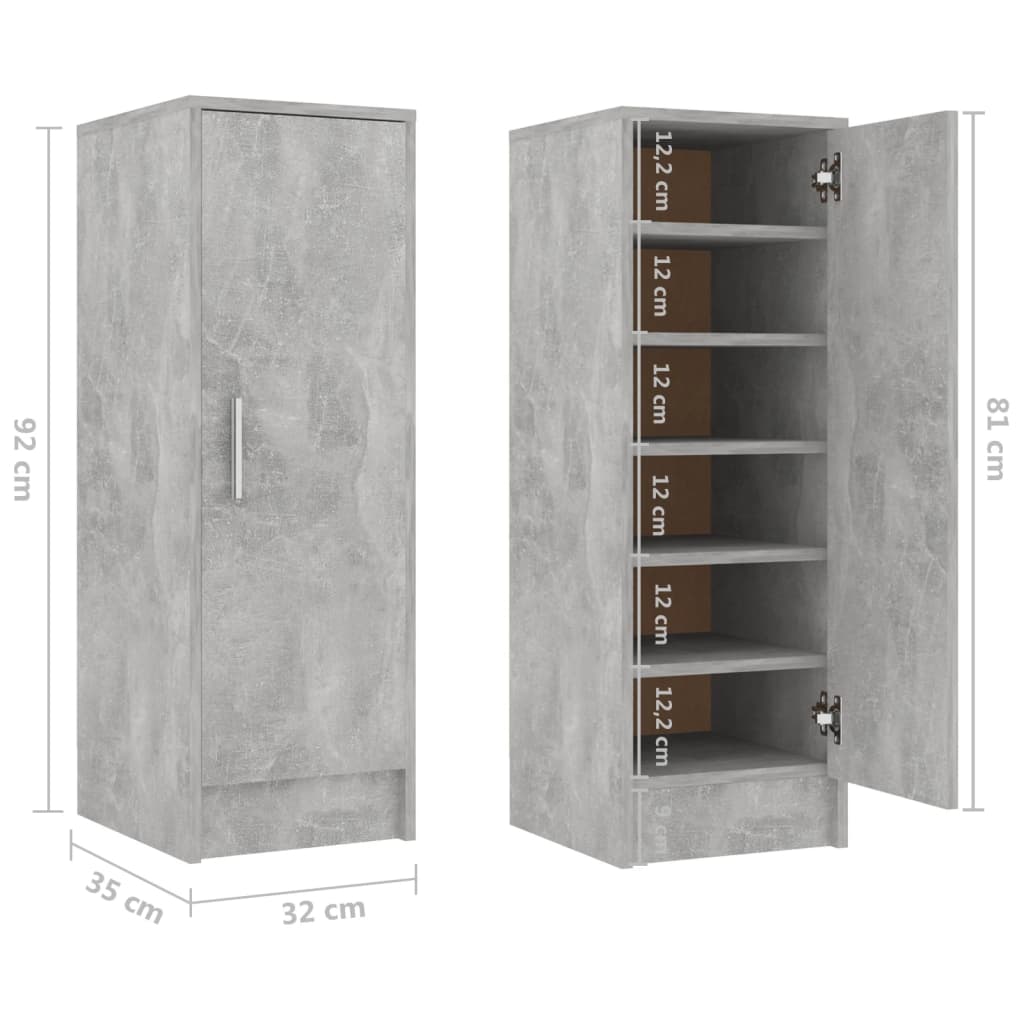 Scarpiera Grigio Cemento 32x35x92 cm in Truciolato