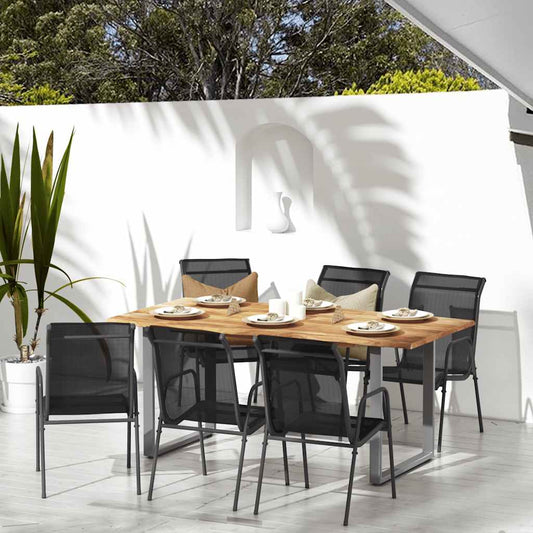 Sedie da Giardino 6 pz in Acciaio e Textilene Nere | homemem39