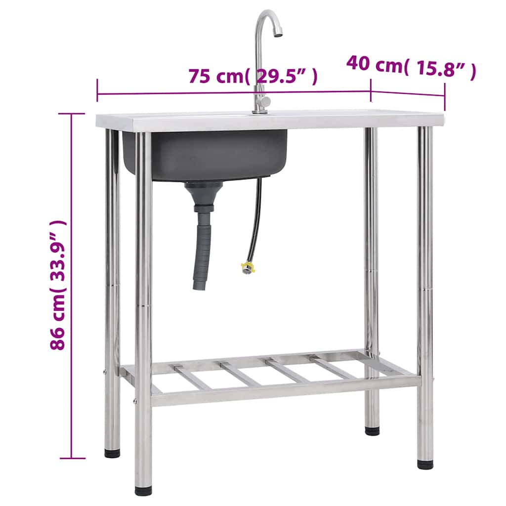 Lavello da Campeggio Vasca Singola con Rubinetto Acciaio Inox | homemem39