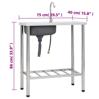 Lavello da Campeggio Vasca Singola con Rubinetto Acciaio Inox - homemem39