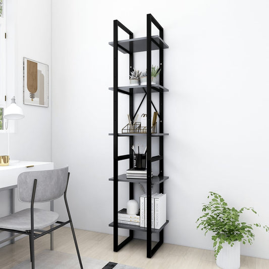Libreria a 5 Ripiani Grigia 40x30x175 cm in Legno Multistrato | homemem39