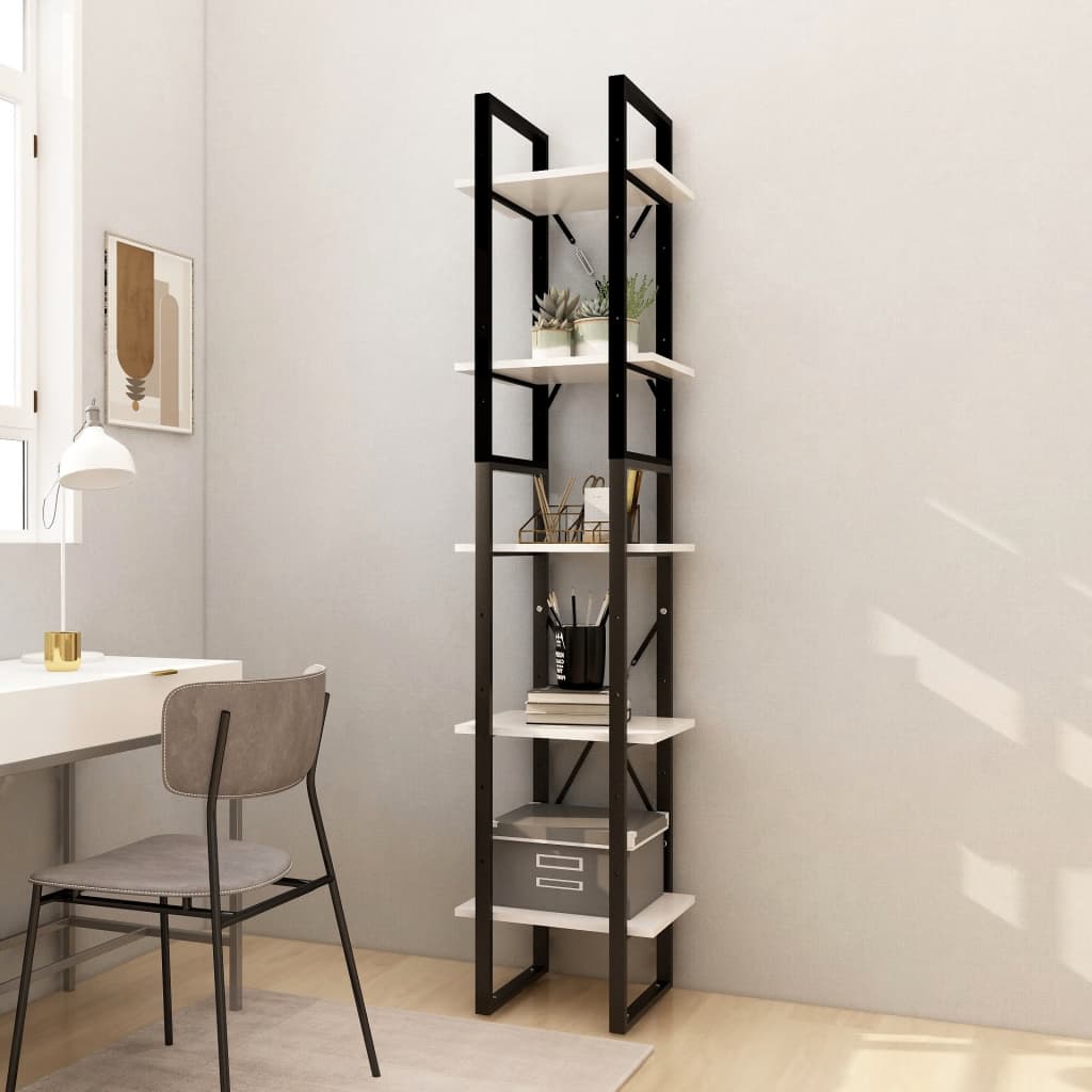 Libreria a 5 Ripiani Bianca 40x30x175 cm in Legno di Pino | homemem39