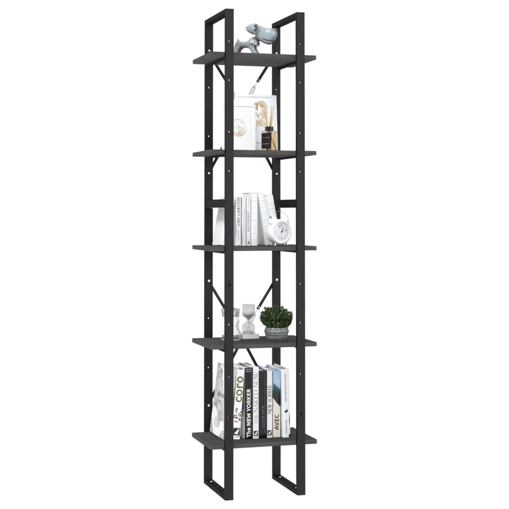 Libreria a 5 Ripiani Grigia 40x30x175 cm in Legno di Pino | homemem39