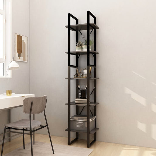 Libreria a 5 Ripiani Grigia 40x30x175 cm in Legno di Pino | homemem39
