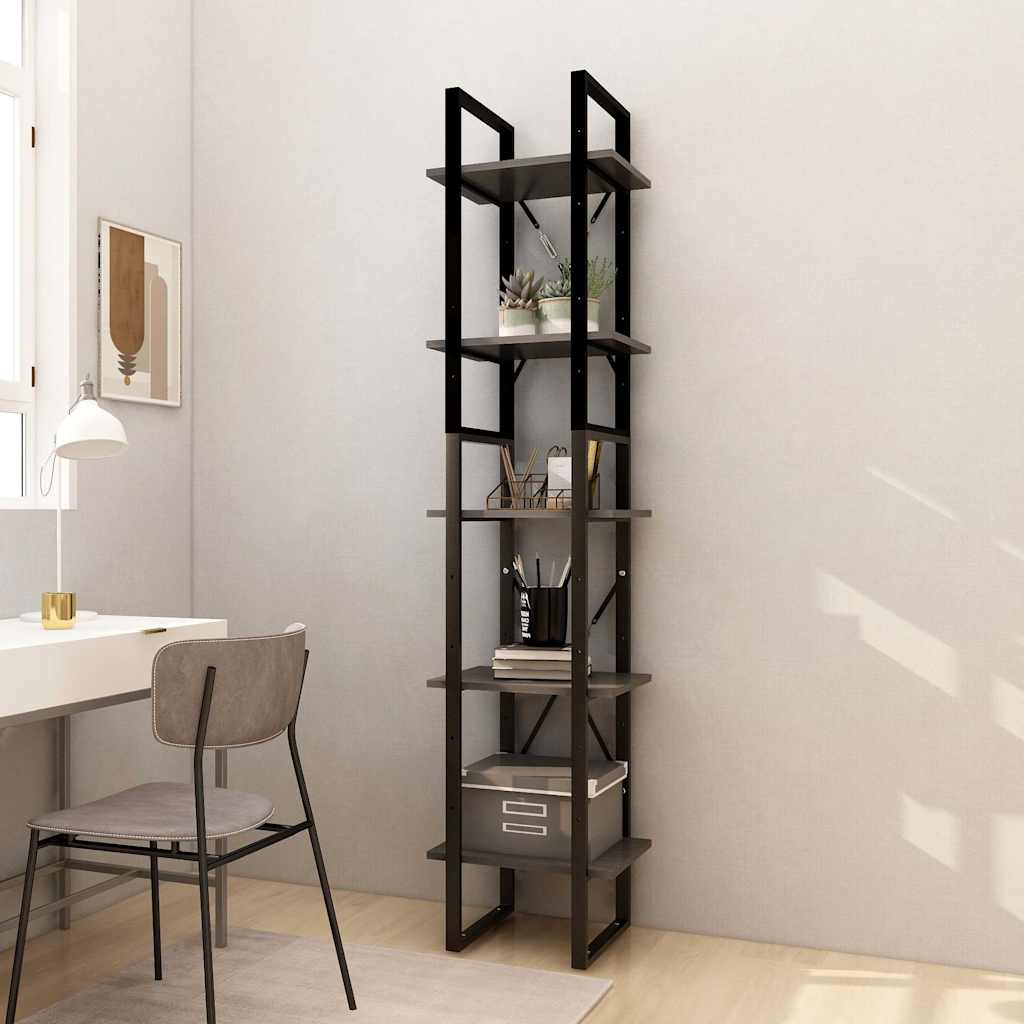 Libreria a 5 Ripiani Grigia in Legno di Pino