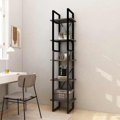 Libreria a 5 Ripiani Grigia in Legno di Pino