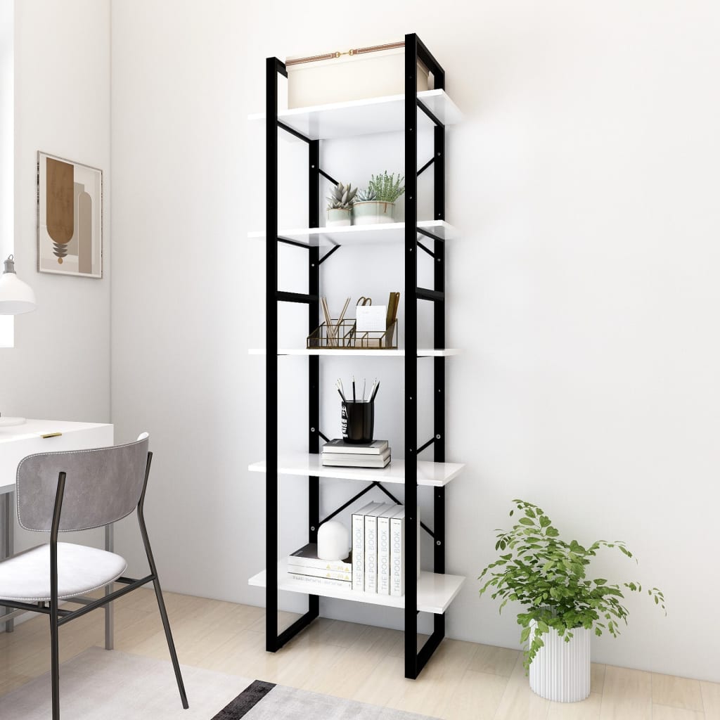Libreria a 5 Ripiani Bianca 60x30x175 cm in Legno Multistrato | homemem39