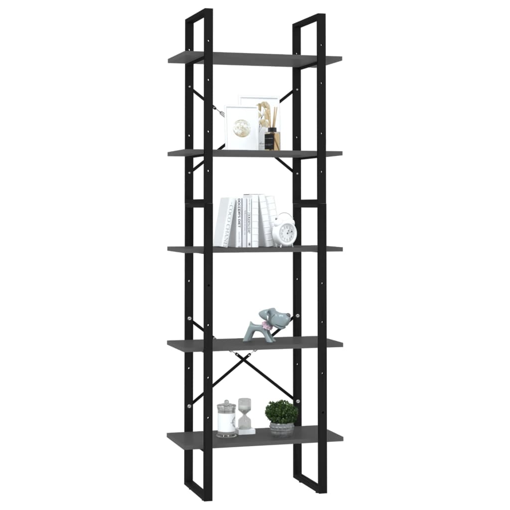 Libreria a 5 Ripiani Grigia 60x30x175 cm in Legno Multistrato | homemem39