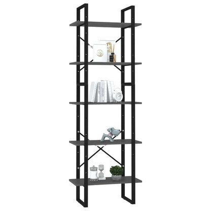 Libreria a 5 Ripiani Grigia 60x30x175 cm in Legno Multistrato | homemem39