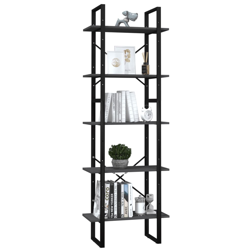 Libreria a 5 Ripiani Grigia 60x30x175 cm in Legno di Pino | homemem39