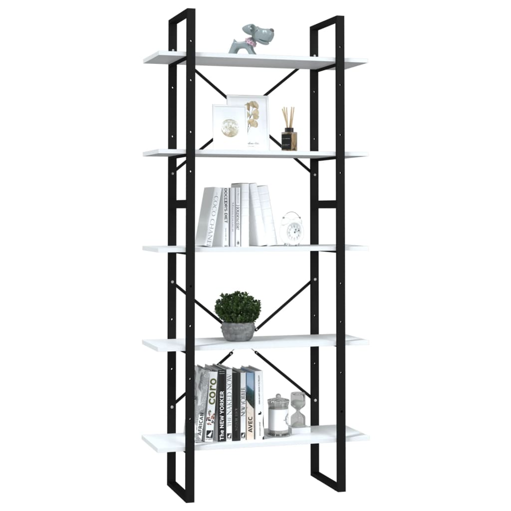 Libreria a 5 Ripiani Bianca 80x30x175 cm in Legno Multistrato | homemem39