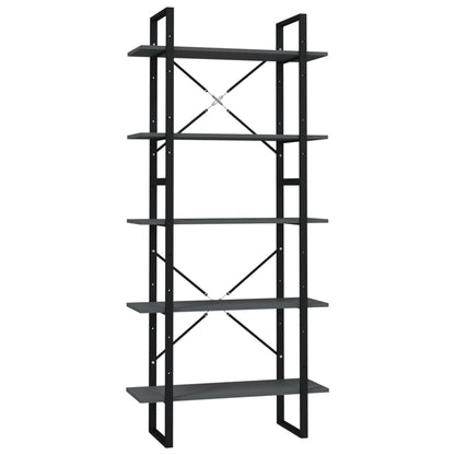 Libreria a 5 Ripiani Grigia 80x30x175 cm in Legno Multistrato | homemem39