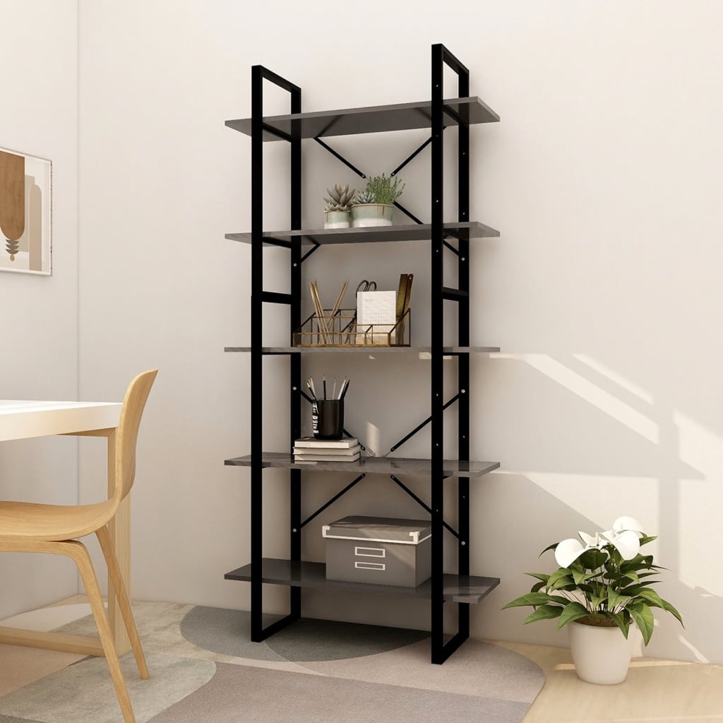 Libreria a 5 Ripiani Grigia 80x30x175 cm in Legno Multistrato | homemem39