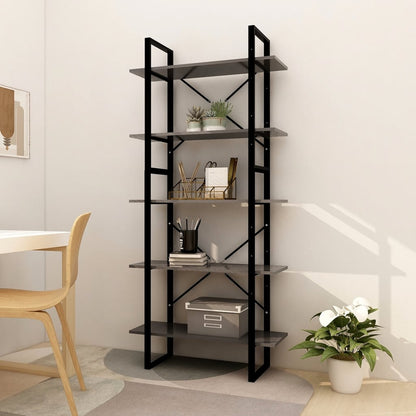 Libreria a 5 Ripiani Grigia 80x30x175 cm in Legno Multistrato | homemem39